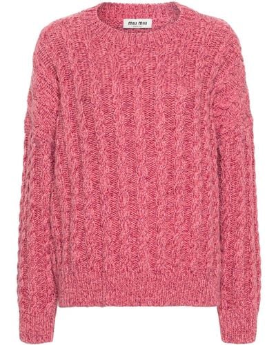 Miu Miu Cable-knit Cashmere-blend Jumper - Pink