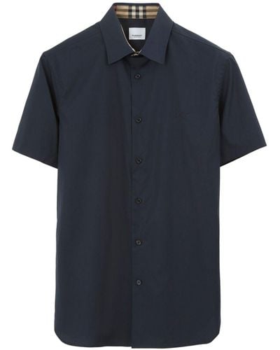 Burberry Overhemd Met Borduurwerk En Korte Mouwen - Blauw