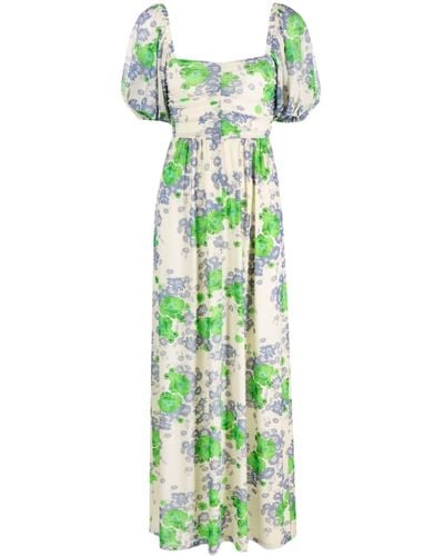 Ganni Floral-print Short-sleeve Dress - Green