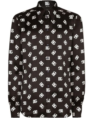 Dolce & Gabbana Seidenhemd mit DG-Print - Schwarz
