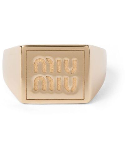 Miu Miu Logo-engraved Signet Ring - Natural