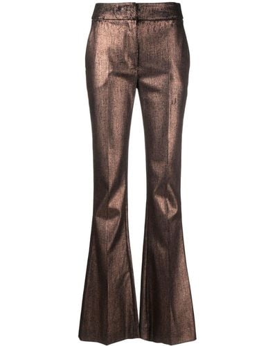 Genny Metallic-finish Flared Trousers - Brown