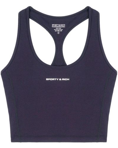 Sporty & Rich Logo-Print Cropped Tank Top - Blue