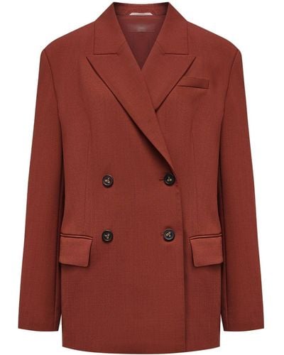 12 STOREEZ Notched-lapels Double-breasted Blazer - Red