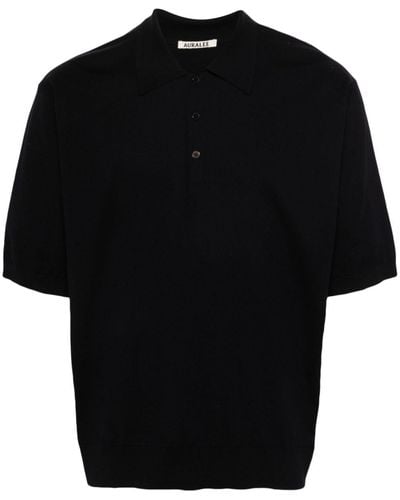 AURALEE Short-sleeve Cotton Polo Shirt - Black