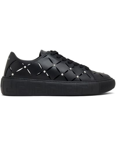 Versace Perforated Studded Sneakers - Black
