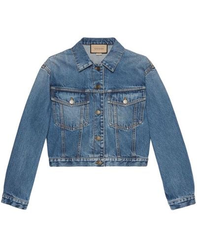 Gucci Veste en jean à coupe crop - Bleu