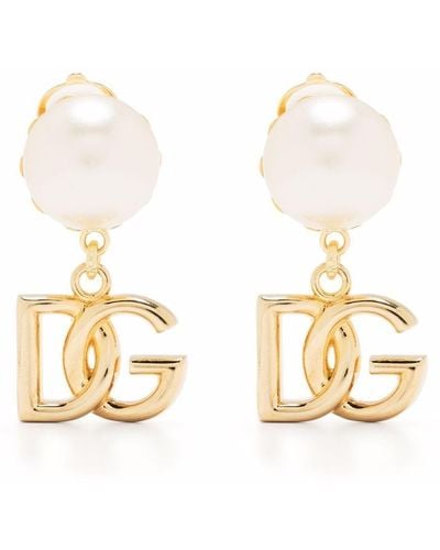 Dolce & Gabbana Dgロゴ ドロップピアス - ナチュラル