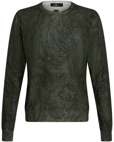 Etro Paisley-jacquard Fine-knit Sweater - Green