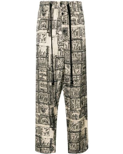 Uma Wang Graphic-print Straight-leg Trousers - ナチュラル