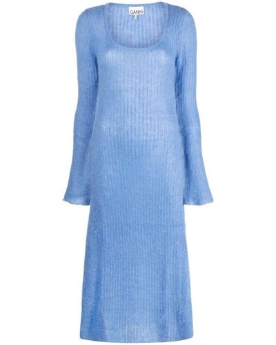 Ganni Geribbelde Midi-jurk - Blauw