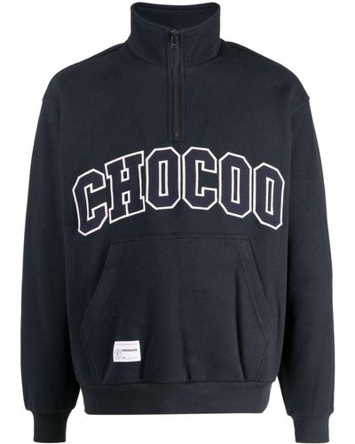 Chocoolate Logo-patch Zip-up Sweatshirt - Blue