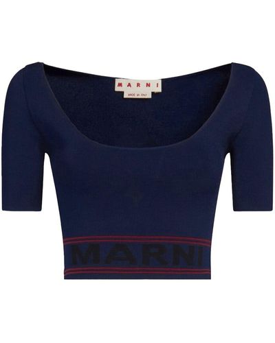 Marni Logo-underband Scoop-neck Top - Blue
