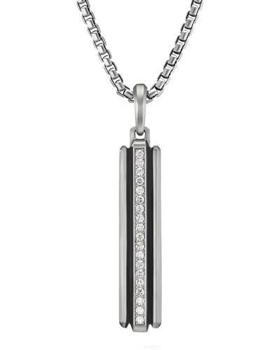 David Yurman Sterling Silver Deco Incot Diamond Tag Pendant - White