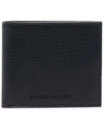 Emporio Armani Portefeuille pliant en cuir - Noir