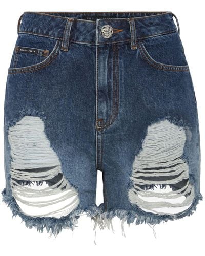 Philipp Plein Jeans-Shorts im Distressed-Look - Blau