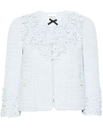 Edward Achour Paris Floral-appliqué Tweed Jacket - White