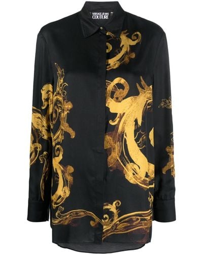 Versace Chain Couture-print Satin Shirt - Black