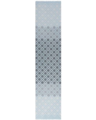Tory Burch Monogram-pattern Wool-blend Scarf - Blue