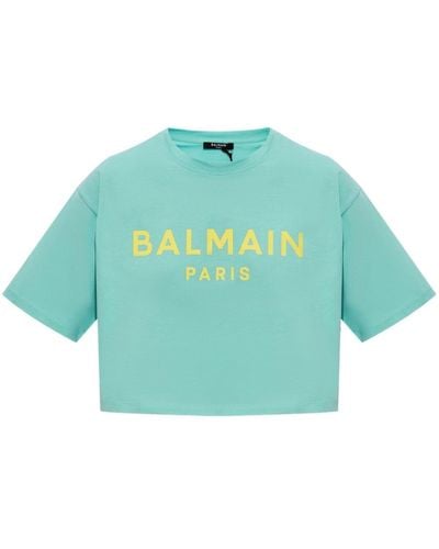 Balmain Logo-print Cropped T-shirt - Blue
