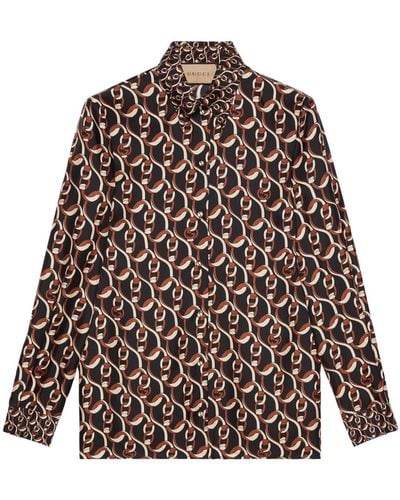 Gucci Interlocking G Chain-print Silk Shirt - Black