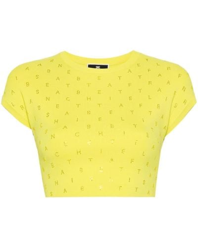 Elisabetta Franchi Rhinestone-logo Crop Top - Yellow