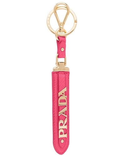 Prada Saffiano Logo Keychain - Pink