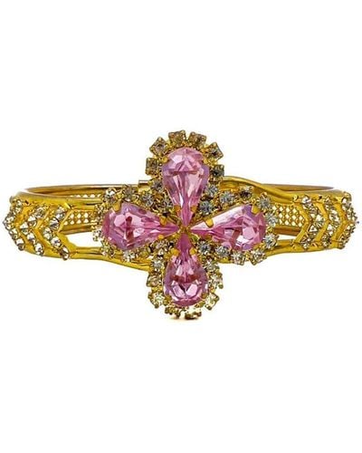 JENNIFER GIBSON JEWELLERY Vintage Victorian Inspired Pink Teardrop Crystal Cuff 1960s