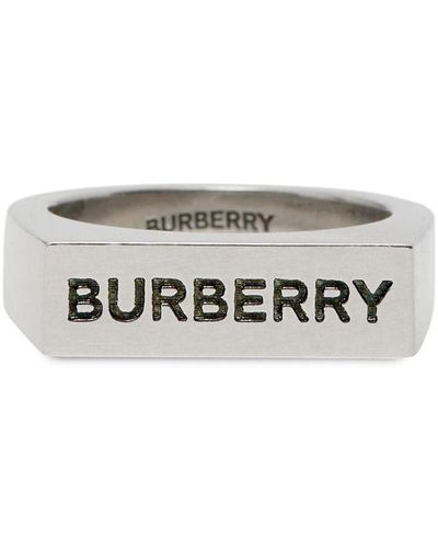 Burberry Engraved Palladium-plated Signet Ring - White