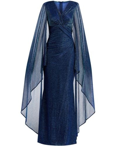 Talbot Runhof Robe cape longue à détail noué - Bleu