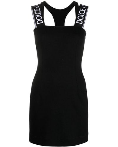 Dolce & Gabbana Logo Strap Wool Mini Dress - Black