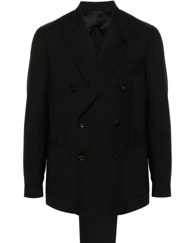 Lardini Brooch-detail Double-breasted Suit - Black