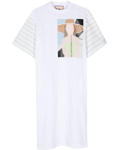Plan C T-Shirtkleid mit grafischem Print - Weiß