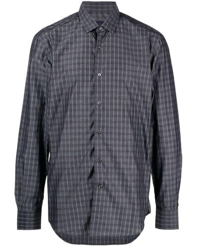 Lanvin Spread-collar Plaid Cotton Shirt - Blue