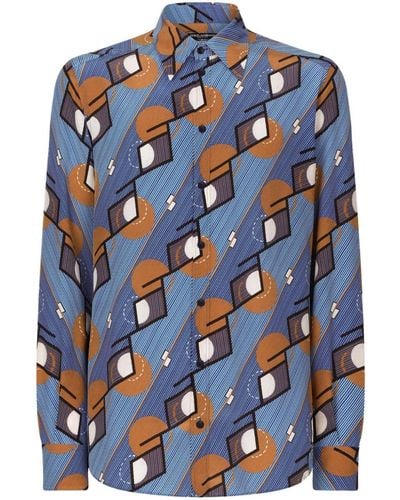 Dolce & Gabbana Geometric-print Silk Shirt - Blue