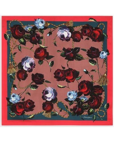 Dolce & Gabbana Twill Scarf With Vintage Rose (90 X 90) - Red