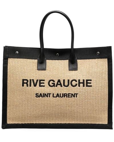 Saint Laurent Rive Gauche Straw Tote Bag - Black