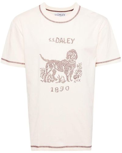 S.S.Daley Dog-embroidered Cotton T-shirt - Natural