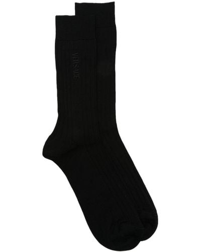 Versace Embroidered-logo Socks - Black