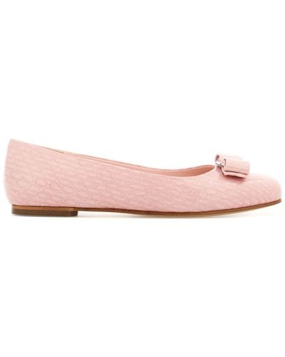 Ferragamo Double-bow Textured-finish Ballerina Shoes - Pink