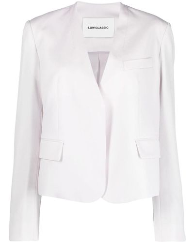 Low Classic Single-breasted Collarless Blazer - White
