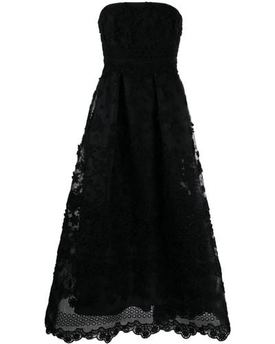 Elie Saab フローラル ストラップレス ドレス - ブラック