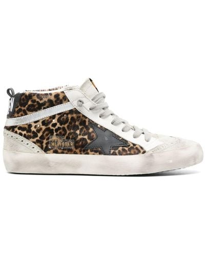Golden Goose Mid Star Leopard Print Sneakers - White