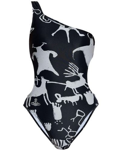 Vivienne Westwood Abstract-print Cut-out Swimsuit - Blue