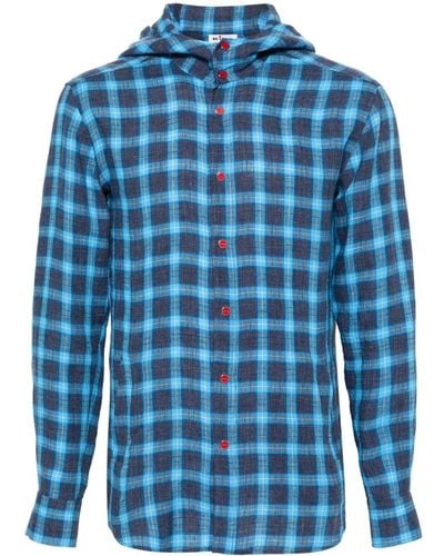 Kiton Mariano Checked Hooded Shirt - Blue