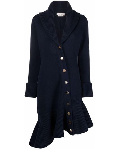 Alexander McQueen Ruffled Knitted Coat - Blue