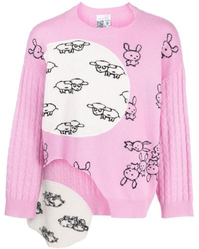 Natasha Zinko Animal Print Cable-knit Sweater - Pink