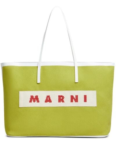 Marni Janus Kleine Shopper Met Geborduurd Logo - Geel