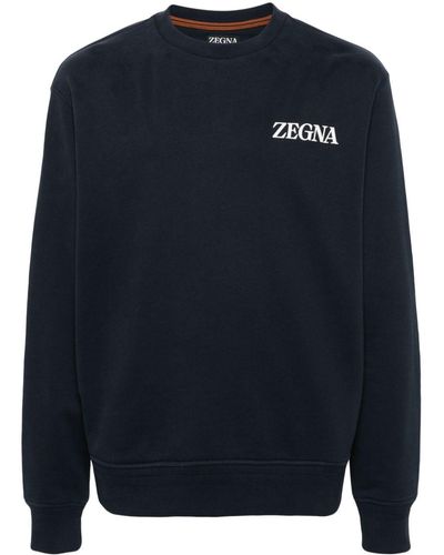 Zegna Appliqué-logo Cotton Sweatshirt - Blue