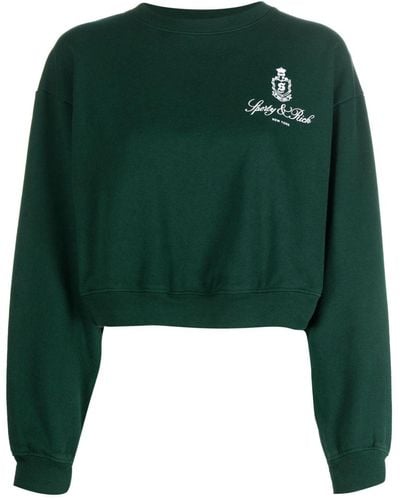 Sporty & Rich Vendome Logo-Print Cotton Sweatshirt - Green